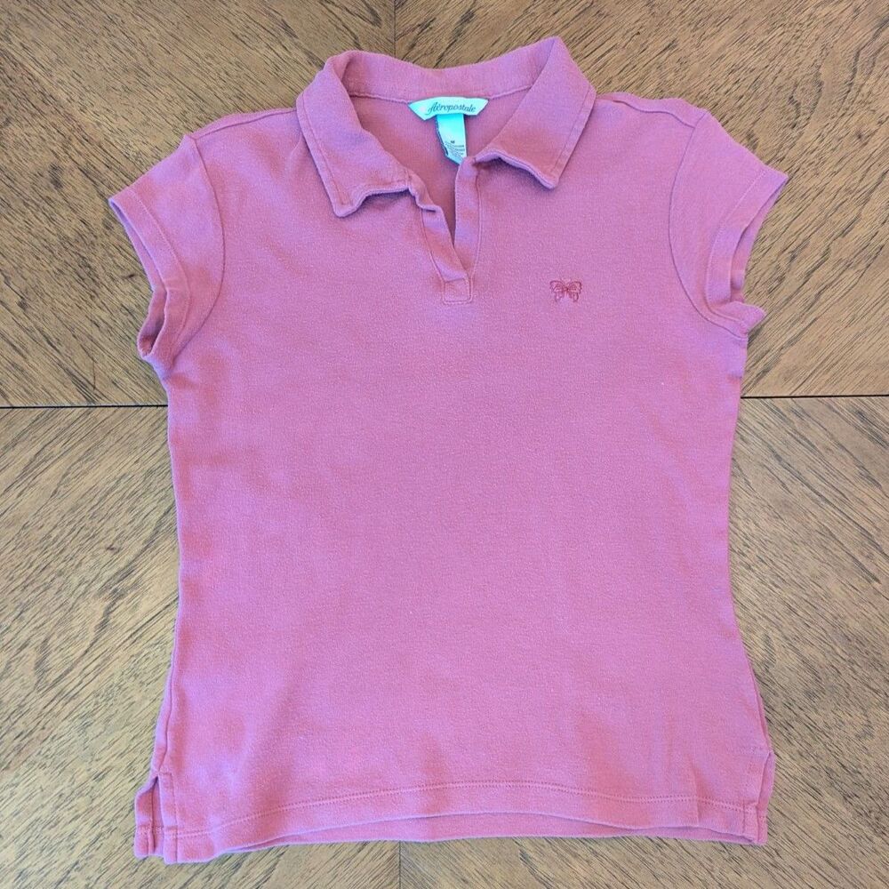Vintage Y2K Aeropostale Pink Mauve Cap Sleeve Polo Butterfly Juniors Size M